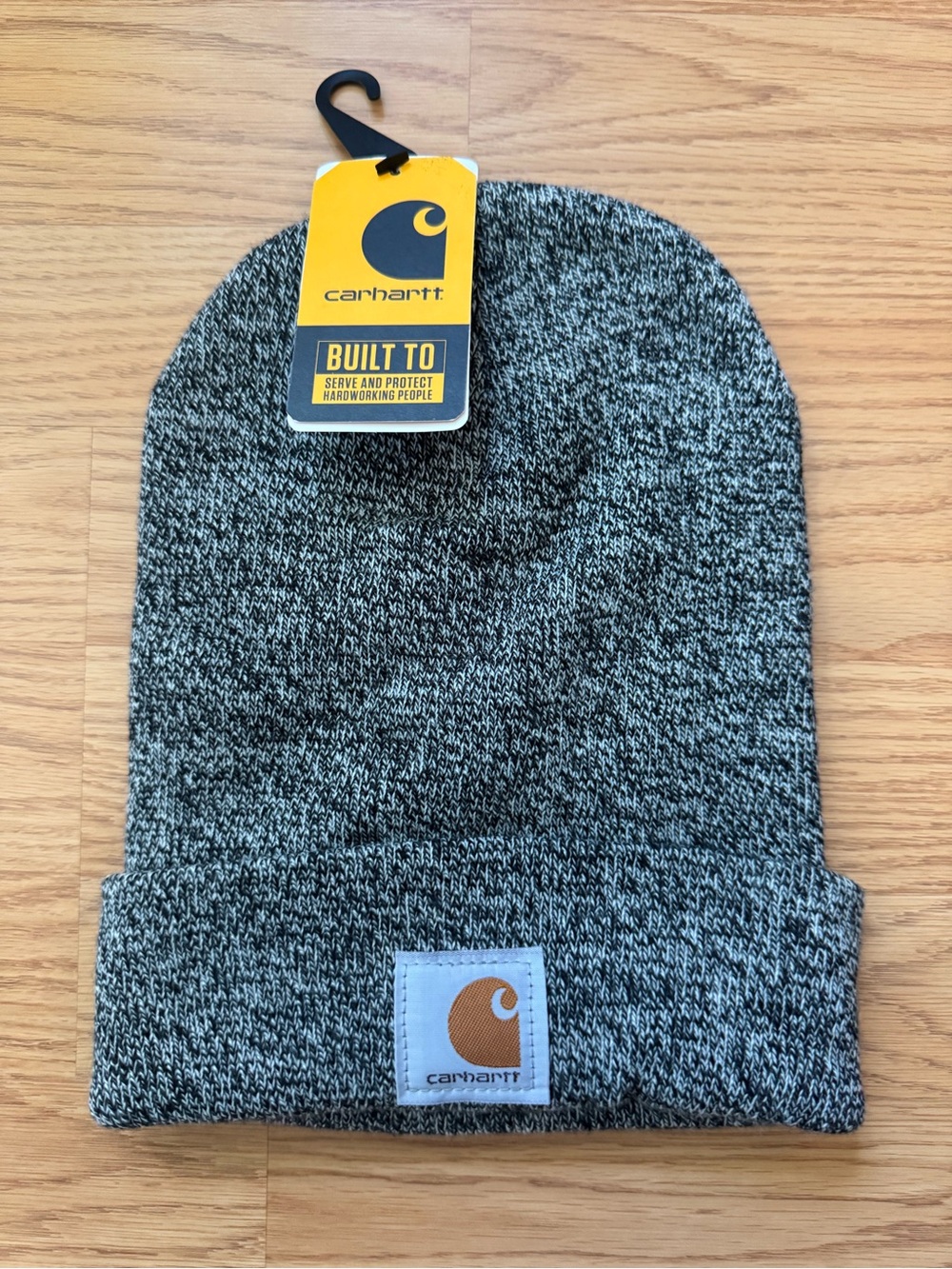 Carhartt Gray Marled Knit Cuffed Beanie with Logo Patch